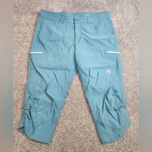 Eddie Bauer First Ascent Teal Capri Pants Hiking Outdoors Womens 12 Zip Pockets